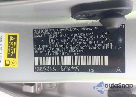 2012 Toyota Highlander Base V6 from USA, damaged, VIN 5TDBK3EHXCS114298